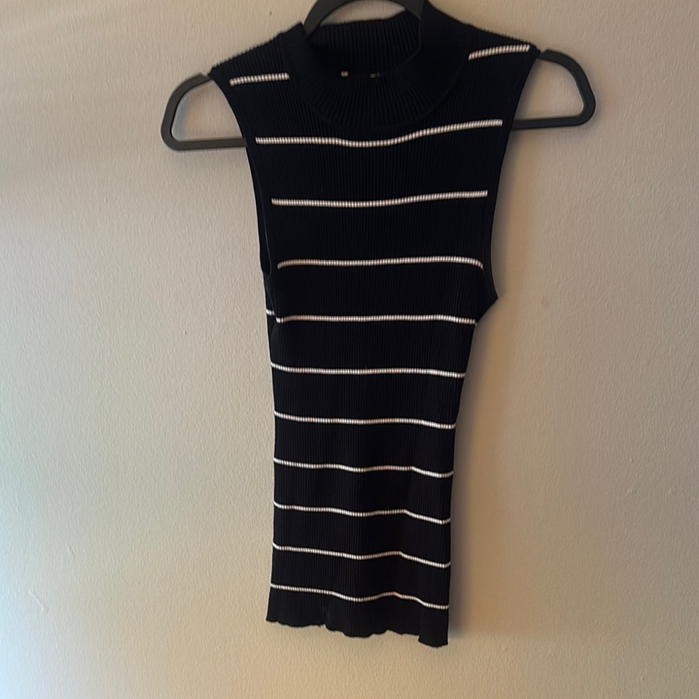 Pink Republic Black and White Ribbed Tank Top